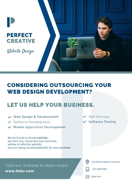 White And Blue Simple Business Web Design Marketing Ads Poster
