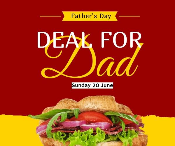 father's day, discount, sale, Red Deal Fot Dad Restaurant Facebook Post Template