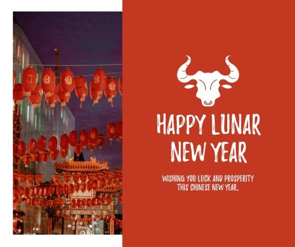 year of the ox, traditional, festival, Red New Year Facebook Post Template