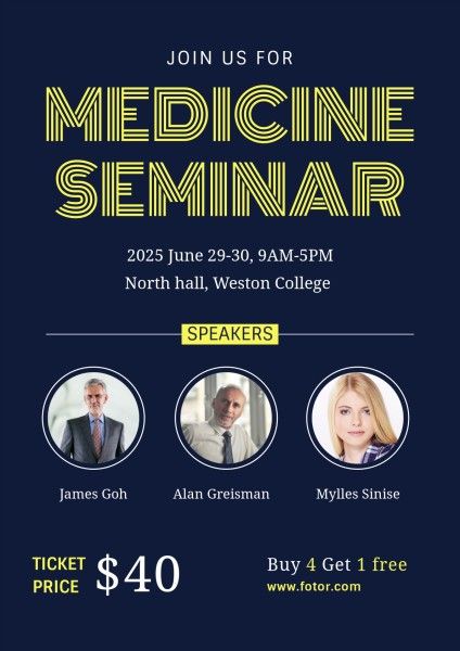 academic, association, lecture, Dark Blue Professional Medicine Seminar Announcement  Poster Template