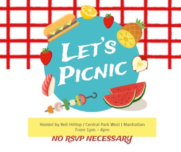 food, gathering, barbecue, Cute Picnic Party Invite Facebook Post Template