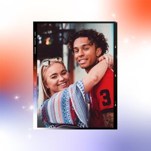 couple, film frame, modern, Pink And Red Aesthetic Gradient Love Photo Collage Instagram Post Template