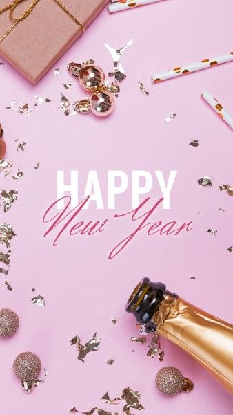 photo, elegant, holiday, Pink Celebration Happy New Year Instagram Story Template