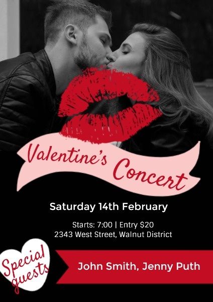 love, music, show, Black Valentine's Day Concert Poster Template