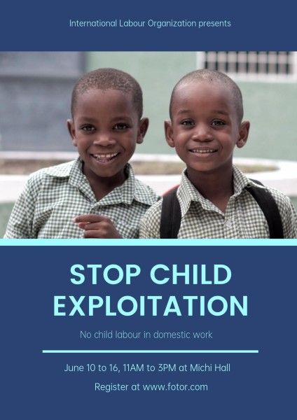 children, stop children exploitation, future, Blue Stop Child Exploitation Poster Template