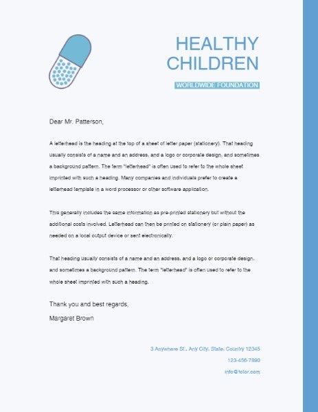 charity, ngo, non-profit, Children's Health Letterhead Letterhead Template