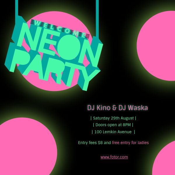 dj, festival, celebration, Neon Music Party  Instagram Post Template