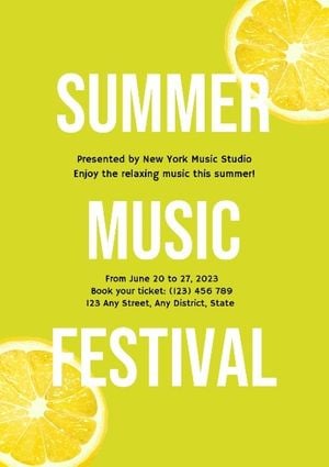 黄色夏季音乐节海报模板 英文海报