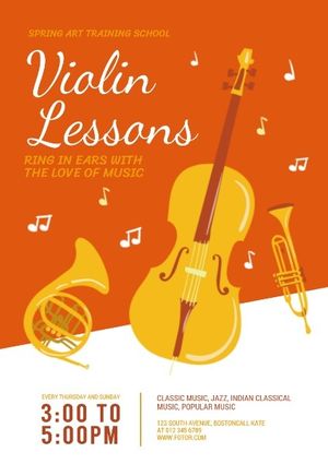 singing, violin, curriculum, Musical Instrument Training School Poster Template