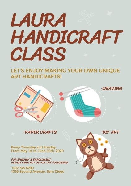 handmade, artwork, course, Handicraft Class Poster Template
