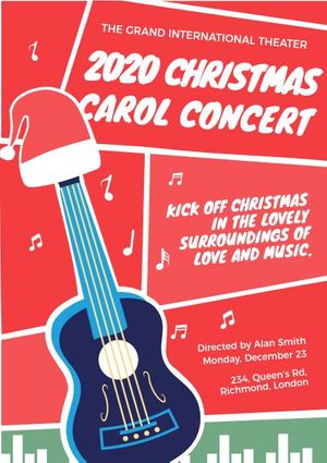 guitars, christmas hats, concerts, 2020 Christmas Carol Concert Poster Template