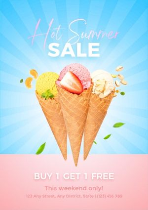 ice cream, promotion, gradient, Blue And Pink Hot Summer Sale Poster Template