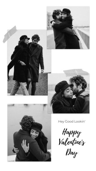 love, couple, hug, Black And White Valentine Collage Photo Collage 9:16 Template