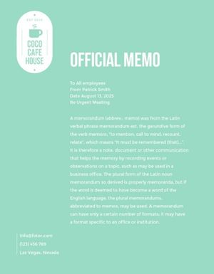 2020, advertisement, business, Green Coco Cafe House Memo Template