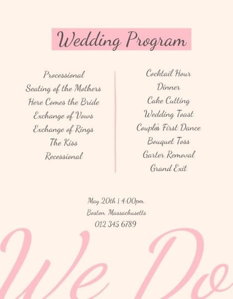  Pink Sweet Wedding Program Program