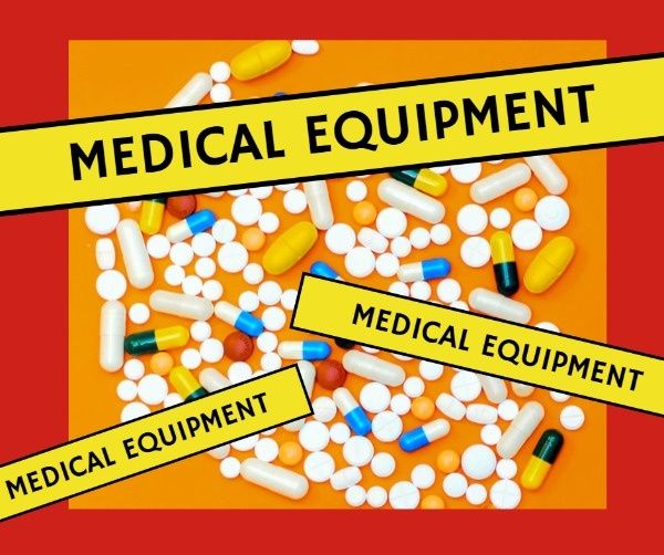 medicine, colorful, Yellow Medical Equipment Pills Facebook Post Template