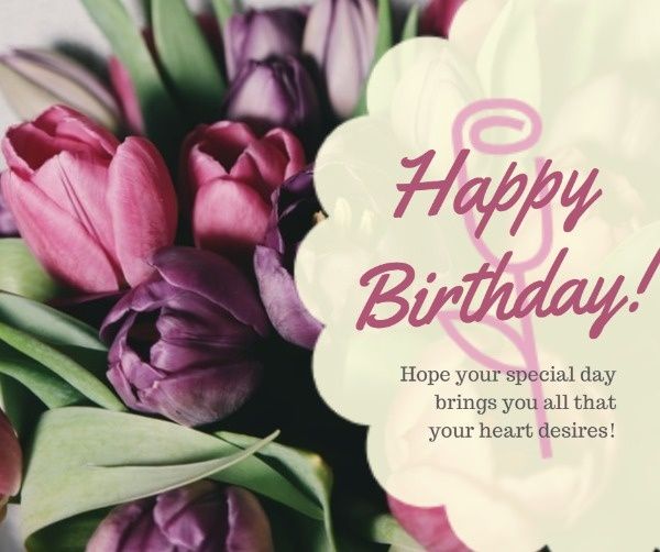 happy birthday, flower, anniversary, Purple Birthday Wishes Card Facebook Post Template