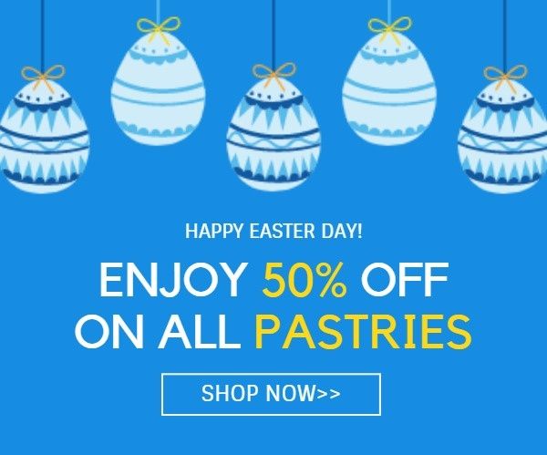 sale, promotion, store, Blue Happy Easter Discount Large Rectangle Template