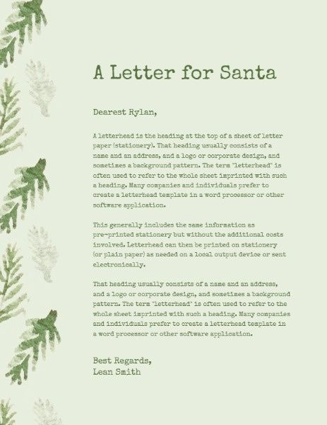 festive, santa, winter, Green Christmas Tree Holiday Greeting Letter Letterhead Template