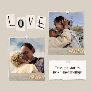 love, lover, couple, Beige Paper Polaroid Collage Photo Collage (Square) Template
