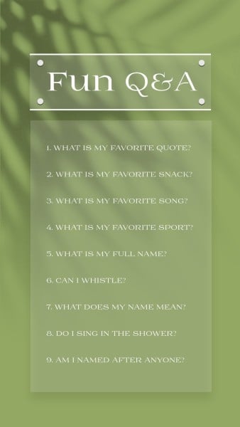 Green Fun Get To Know Me Question List Instagram Story