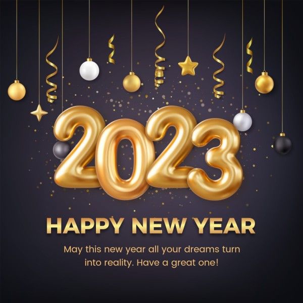 celebration, greeting, holiday, Black And Gold Modern Happy New Year Instagram Post Template