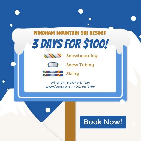 winter, skiing, sale, Mountain Ski Resort Instagram Post Template