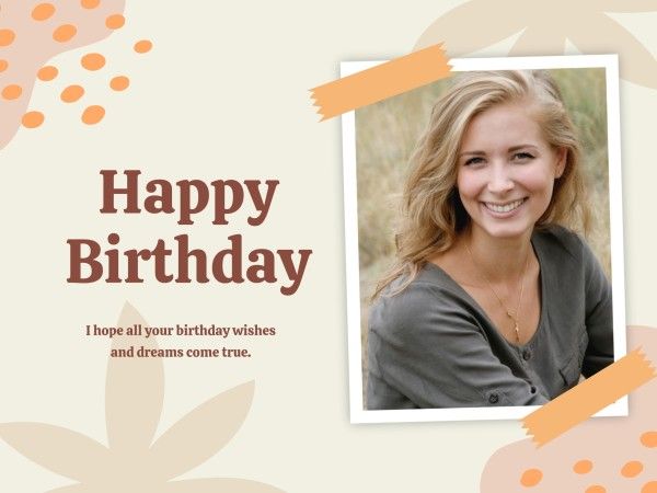 greeting, celebration, celebrate, Beige Illustration Photo Collage Happy Birthday Card Template