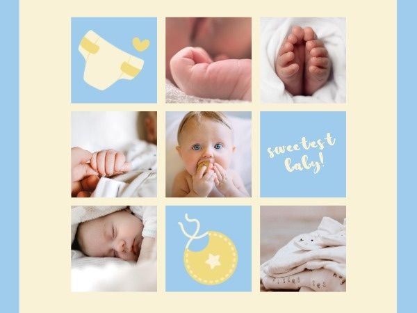 child, kid, babies, Blue Baby Cute Collage Card Template