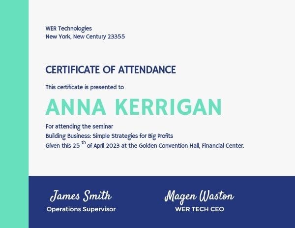 business, membership, conference, Green Blue Certificate Of Attendance Certificate Template