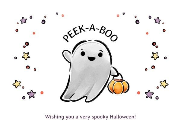 boo, greeting, celebration, White Simple Cartoon Cute Ghost Halloween Card Template