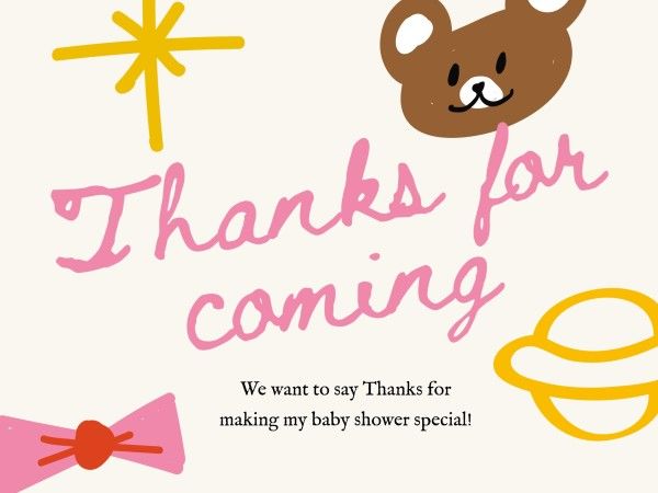 Pink Bear Baby Shower Thank You Card