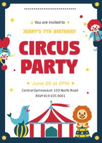 show, performance, performing, Circus Party Invitation Template