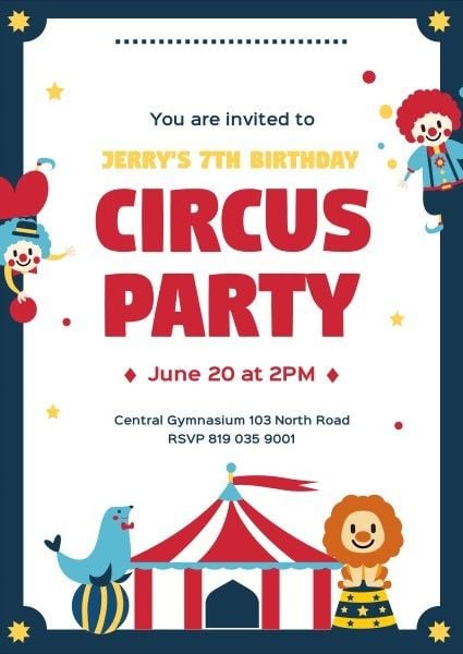 show, performance, performing, Circus Party Invitation Template