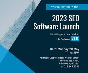 technology, internet, invitation, Blue And Green Software Launch Party Facebook Post Template