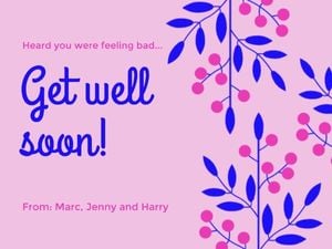 sick, recovery, health, Purple And Blue Floral Get Well Soon Card Card Template