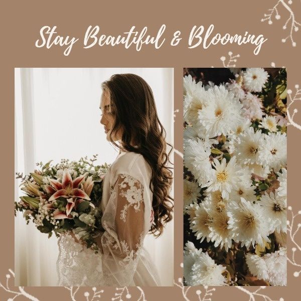 bloom, spring, life, Brown Beautiful Girl With Flowers Instagram Post Template
