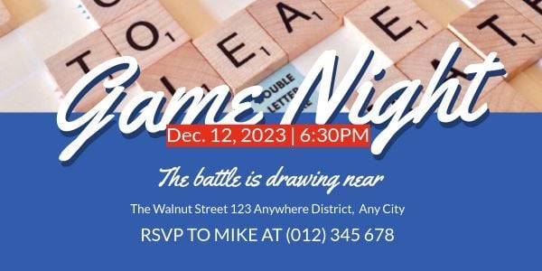 game, party, gathering, Blue Gaming Night Invitation Twitter Post Template