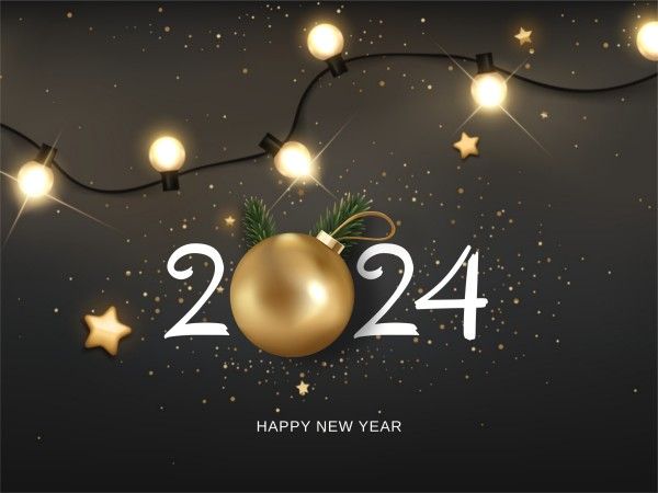 greeting, celebration, holiday, Black And Golden 3d Illustrated Happy New Year Card Template
