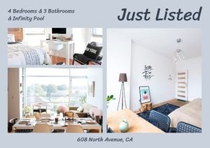 just, listed, house, Real Estate Photo Collage Postcard Template