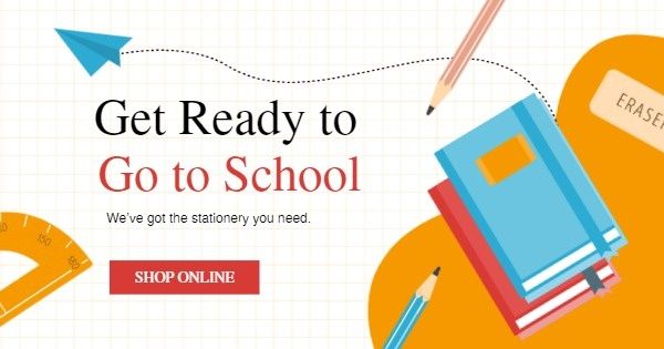 黄色と白のイラスト 学校に戻る オンラインショップ Facebook広告