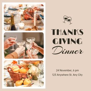party, event, holiday, Beige Thanksgiving Dinner Photo Collage Instagram Post Template