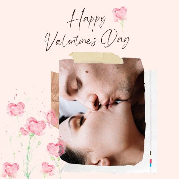ピンクのイラストカップルバレンタインデー Instagram投稿