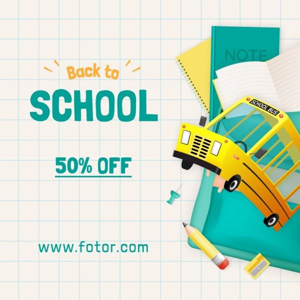education, welcome, promotion, White And Green 3d Illustration Back To School Sale Instagram Post Template