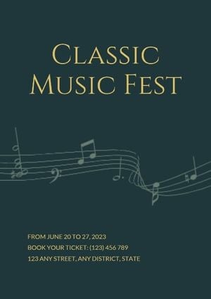 music festival, festival, performance, Dark Green Classic Music Fest Poster Template