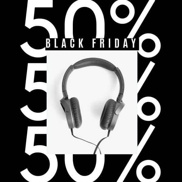 discount, promotion, style, Black Headphone Black Friday Sale Instagram Post Template
