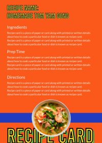 cooking, meal, tom yam gong, Orange Asian Food Thailand Recipe Card Template