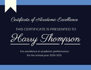 Blue And Black Academy Excellence Certificate