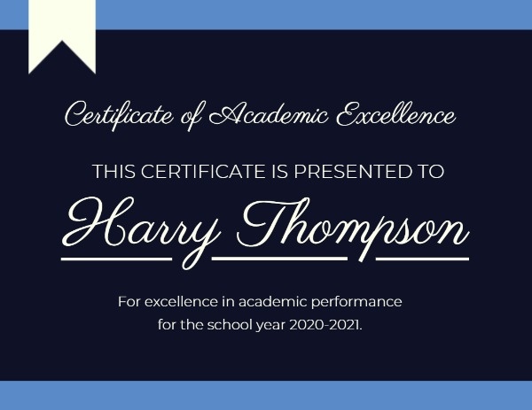 Blue And Black Certificate Of Academy Excellence Certificate