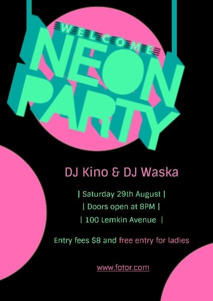 dj, festival, neon party, Neon Music Party Flyer Template